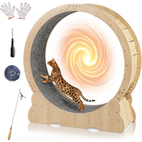 roue d'exercice pour chats d'intérieur tapis roulant pour chat avec mécanisme de verrouillage surface tapissée amovible entraînement en bois ultra s (1/5)