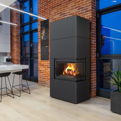 Kaminofen Kratki Simple Box Stahl schwarz rechts 8 kW Holzofen Bausatz Kamin (1/5)