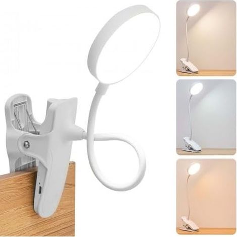 Lampe LED USB à pince avec commandes tactiles, 3 modes d'éclairage, luminosité réglable et protection des yeux. (1/4)