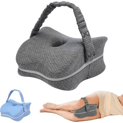 Knee pillow for side sleepers and sciatica pain relief,  memory foam leg pillow for side sleeping with removable and adjustable strap,  grey (1/5)