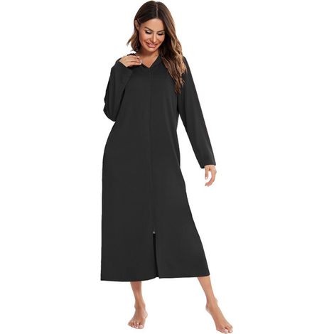 Peignoir femme à capuche, zip intégral, bain doudou, unie, avec poches, tenue maison confortable, housse de lit, coton doux