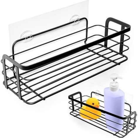 Etagère de salle de bain - Métal - Noir - 31x12x9,5 cm - Style industriel - Installation facile (1/4)