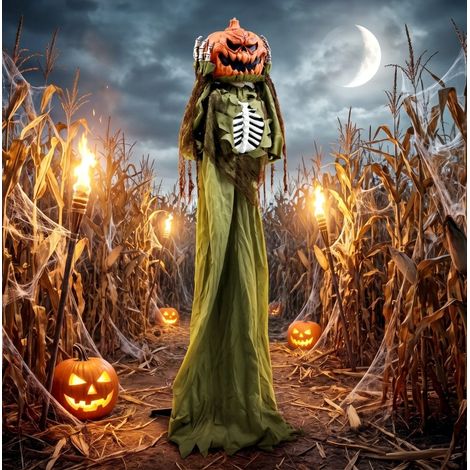 Animierte Halloween-Deko 50 x 20 x 173 cm aus dunkelgrünem Metall mit LED-Pop-up – MEUBLIV (1/5)