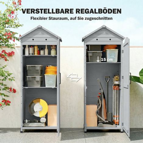 Armoire de jardin en bois, abri de jardin extra haut avec étagère réglable, porte magnétique, toiture galvanisée et ventilation (1/5)