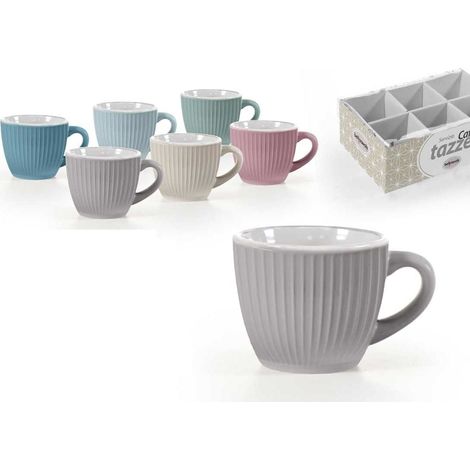 SET 6 TAZZINE DA CAFFÈ IN CERAMICA CON DESIGN RIGATO IN MULTICOLORE (1/2)