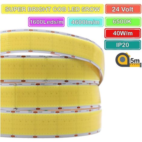 Striscia LED COB Super Luminosa a 5 File da 1600 LED al Metro DC24V 5 Metri  6500K (1/5)