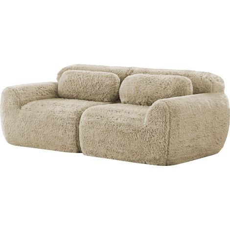 ELVMI 2-Sitzer Sofa Modular ohne Gestell mit Kissen, Rutschfeste Unterseite, aus Plüsch, Hellkhaki (1/5)