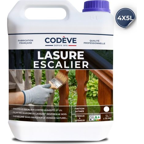 Lasure Escalier - 4x5 L - Codeve Bois - Chêne moyen - Pour La Protection D'un Escalier En Chêne, Sapin, Hêtre Ou Frêne.