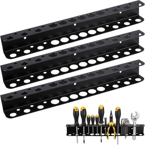 Lot de 3 – Support de rangement robuste pour tournevis et pinces – Montage mural – Support à outils en métal de 40 cm de large – Convient aux garages, ateliers et boîtes à outils (1/5)