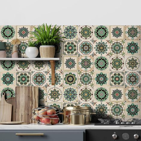 Lot de 24 autocollants pour carrelage mural - 15 x 15 cm - En PVC - Autocollants muraux imperméables - Pour cuisine, salle de bain, armoire, meubles, table (1/5)