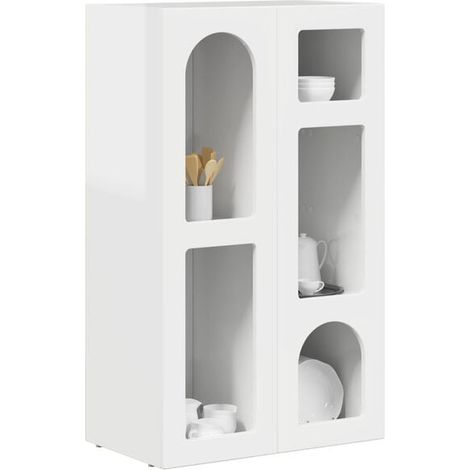 Buffet de Salon Bas en Bois d'Ingénierie – Meuble de Rangement Moderne Blanc Brillant, 59 x 35 x 100,5 cm (1/5)