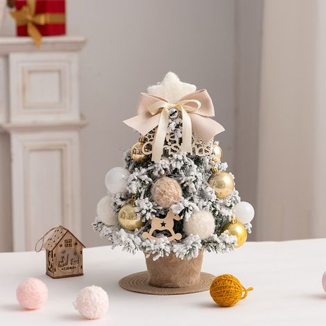 Mini Albero di Natale Beige 35cm Effetto Neve Floccato, Design Elegante e Moderno in Materiale Resistente – Ideale per Decorazioni da Scrivania, Ufficio e Fai-da-te (1/4)