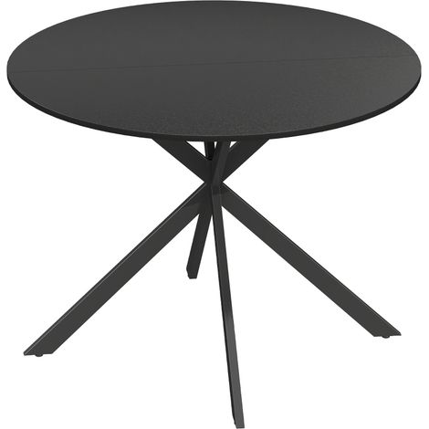 Table à manger ronde 4 places en bois, style industriel avec pieds en acier noirs en X, plateau noir, idéale pour salle à manger, cuisine et bureau - CHICFURN (1/5)