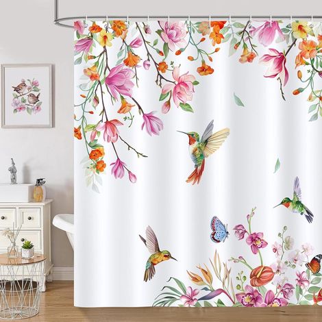 Rideau de douche anti-moisissure - Nature et fleurs - Rideau de douche imperméable de haute qualité - Rideau de douche séparateur - Rideau de douche imprimé - Imperméable - Polyester - Rideau de douch (1/5)