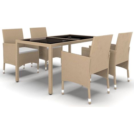 Maison Exclusive - 5-tlg. Garten-Essgruppe Poly Rattan und Hartgl