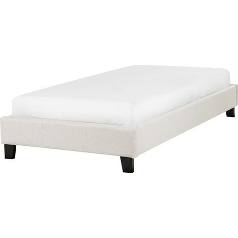 Cama con somier individual sin cabecero tapizada de tela de poliéster beige claro 90 x 200 cm Roanne (1/5)