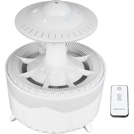 Mini humidificateur champignon simulant les gouttes de pluie, avec lumière colorée, télécommande, prise UE 100-240 V, blanc (1/5)