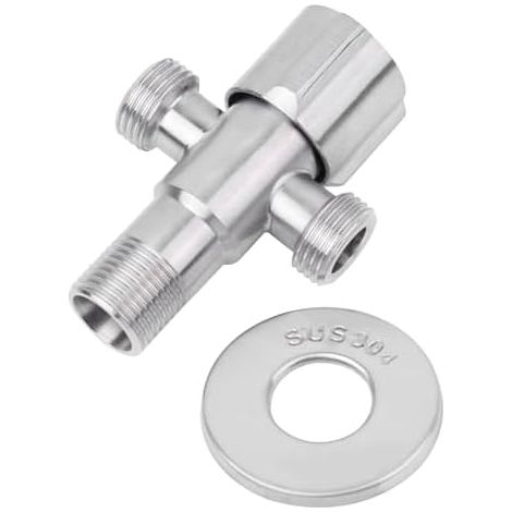 G1/2 Inch Stainless Steel Angle Tap Angle Valve Water Stop Valve 1 Inlet 2 Outlet for Toilet Spray (1/5)