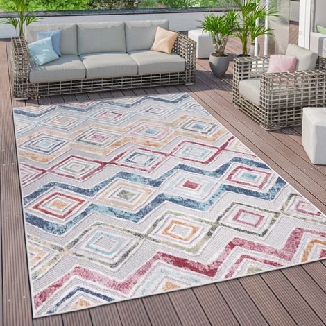 Paco Home Outdoor Teppich Wetterfest Wohnzimmer Balkon Skandinavisch Ethno Geometrisch 3D 80x150 cm, Bunt 5