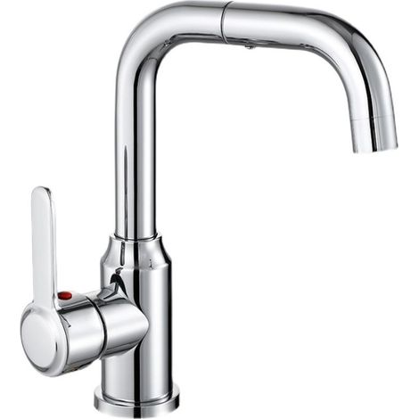 Robinet de cuisine en argent galvanisé à eau chaude et froide, pivotant à 360 ° dans les deux sens, robinet d'évier de cuisine à poignée unique, acier inoxydable 304 (1/5)