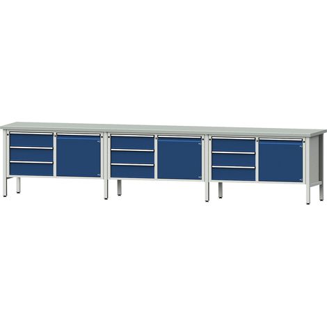 ANKE, Établi extra-large sur piétement, 3 portes, 9 tiroirs