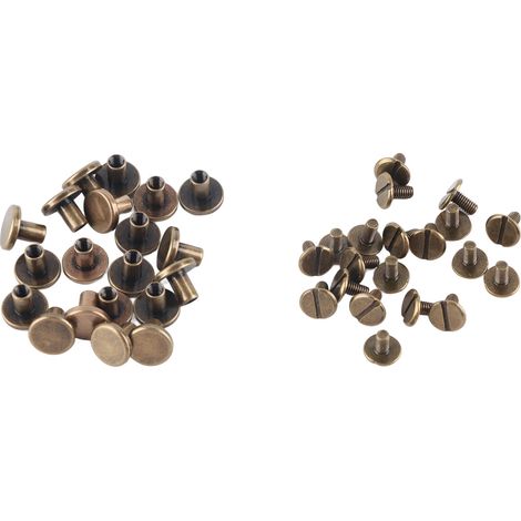 20 vis, écrous, clous et rivets à tête plate en cuivre et laiton avec capuchon en cuir (8 mm)