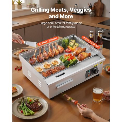 Plancha Électrique Commerciale 535x300 mm, 3200 W Gril de Table, Thermostat Réglable 50-300 °C, 2 Zones Cuisson en Acier Inox avec Protection contre Éclaboussures pour Extérieur et Intérieur (1/5)