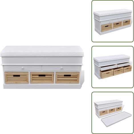 Banc d'entrée et de rangement avec coussin 2 tiroirs Blanc - Banc Coffre - Banc Rangements - Meuble Rangement - Banc Entrée - Banc Salle À Manger (1/5)