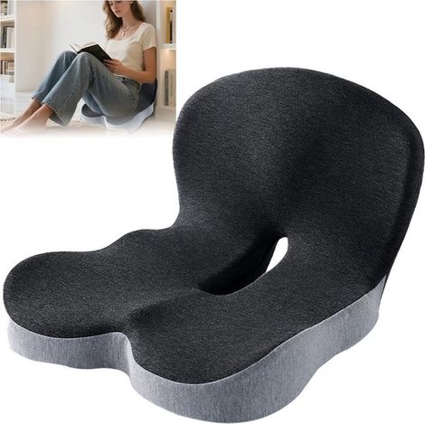 Coussin de siège avec soutien dorsal, mousse à mémoire de forme, housse lavable, pour chaise de bureau et siège auto, adapté aux longues périodes d'assise (1/5)