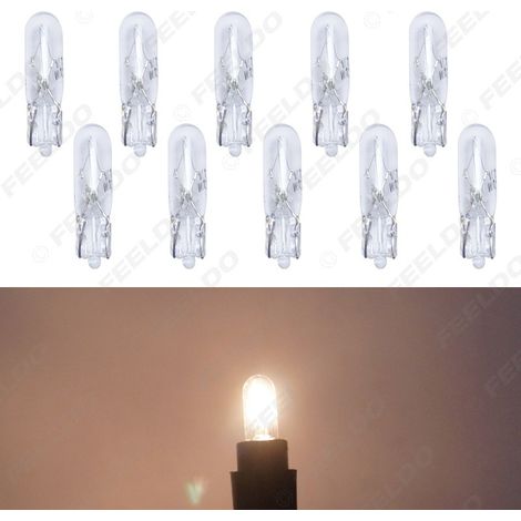 Ampoule halogène T5 12V 1,2W à fil plat pour feux de stationnement, éclairage du tableau de bord et feux de stationnement latéraux (lumière blanche chaude)