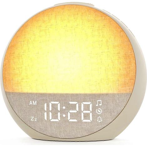 Réveil avec bruit blanc intégré, 30 sons apaisants, veilleuse à intensité variable et lumière naturelle pour un réveil en douceur. (1/5)