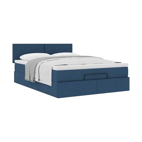 Cadre de lit coffre, matelas bleu, 140 × 200 cm, tissu, espace de rangement généreux, tissu doux et respirant, pour chambre, décor moderne, facile à assembler (1/5)