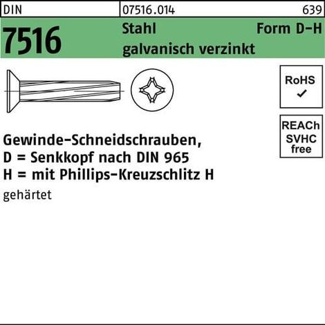 Vis autotaraudeuse DIN 7516 SEKO PH DM 8x16-H acier galv. 100p.