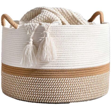 Grand panier de rangement en corde de coton pour couvertures (voir photo) (1/5)