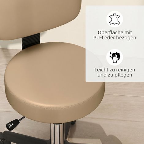 Tabouret de bureau réglable en hauteur 72-84 cm, avec dossier, rotation à 360°, pour salon ou bureau, couleur marron clair (1/5)