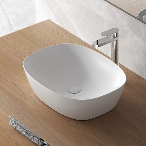 Lavandino da appoggio ovale 50x38 cm bianco opaco Tokyo (1/5)