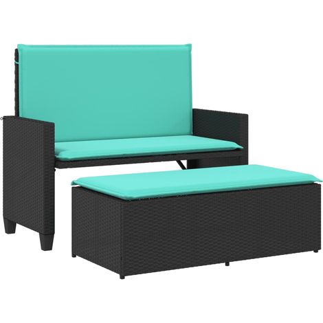 Banc de jardin avec coussins et repose-pieds noir résine tressée vidaXL (1/5)