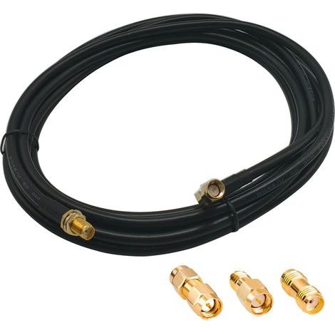Adaptateur SMA Mâle-Femelle, RG58 Câble Coaxial RF 3m, Rallonge Antenne WLAN, Câble d'Extension pour Antenne Male/Femelle (50 Ohm) + 3 Pièces Adaptateurs Coaxiaux RF (1/5)