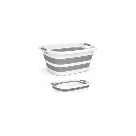 Panier à linge pliable grande capacité 26 L - Bac à linge sale peu encombrant pour salle de bain ou buanderie (Gris) (1/5)