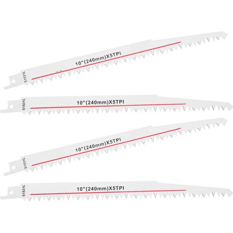 Lames de scie alternatives multifonctions HSS (4 pièces) pour la coupe du bois et la menuiserie, 5 points par tour, 240 mm (1/5)