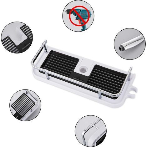 Étagère de douche suspendue, sans perçage, avec boucle et crochet pour barre de douche (1/5)