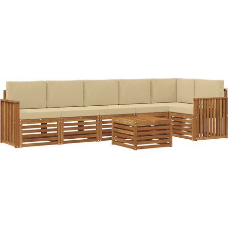 Conjunto de Sofá Seccional con cojín 7 pcs Natural y Beige vidaXL