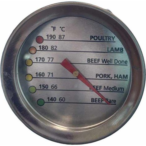 Termometro analogico da cucina per misurare la temperatura di carne per barbecue da 140-190 °F da 60-87°C in acciaio quadrante indicativo tondo 5 cm (1/3)