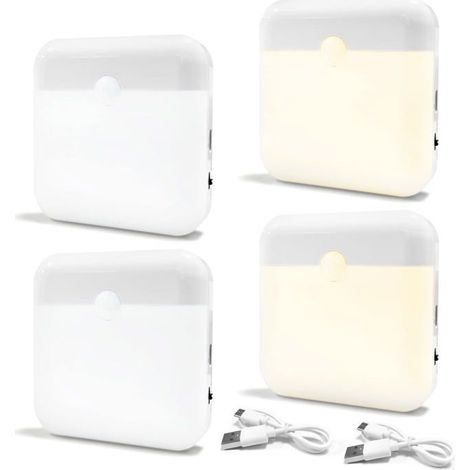 4 Stück Lumière LED, automatische Nachtlichter mit Bewegungssensor, wiederaufladbare LED-Nachtlampe für Kinder, 2 Modi.