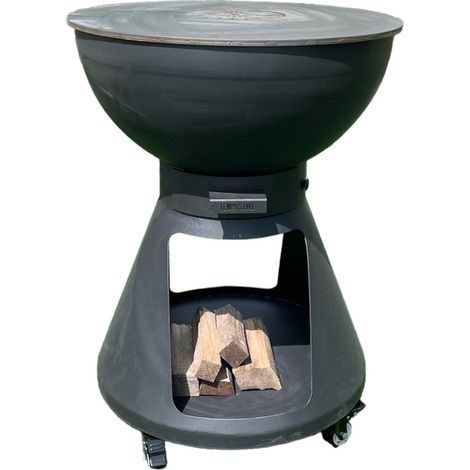 Barbecue a Legna e a Carbone Ø64xH91 cm in Acciaio Corten con Accessori Yucatán Antracite (1/5)