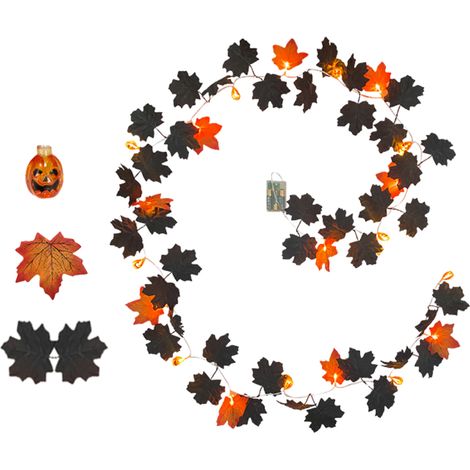 Décoration d'intérieur pour Halloween : citrouille en érable artificiel, guirlande lumineuse murale en forme de feuille d'érable artificielle, guirlande lumineuse de 3 m de long, série B. (1/3)