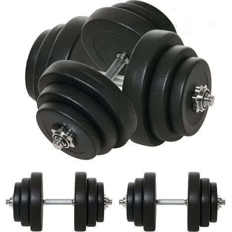 Mancuernas ajustables 40 kg Ø24,5 cm en plástico negro, mangos metálicos - MEUBLIV (1/5)