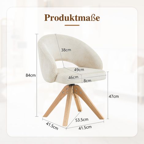 Lot de 2 chaises pivotantes rétro luxueuses tissu blanc pieds bois massif. Rotation 360° silencieuse dossier voûté pour salon. (1/5)