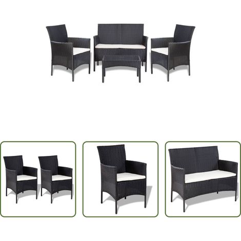 Terrassensofa - 4-tlg. Garten-Lounge-Set mit Auflagen Poly Rattan Schwarz (1/5)