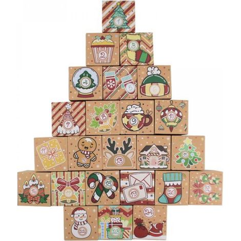 Calendrier De L Avent - 24 Boîtes En Papier Kraft - À Remplir Soi-Même - Pour Décorations Noël Enfants Et Famille - Lot De 1 (1/5)